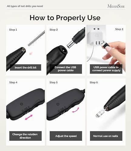 MelodySusie Electric Nail Drill Machine,PC120I Portable Electric Nail File Efile Set for Acrylic Gel Nails, Manicure Pedicure Tool with Nail Drill Bits Sanding Bands Dust Brush, Black thumbnail 5