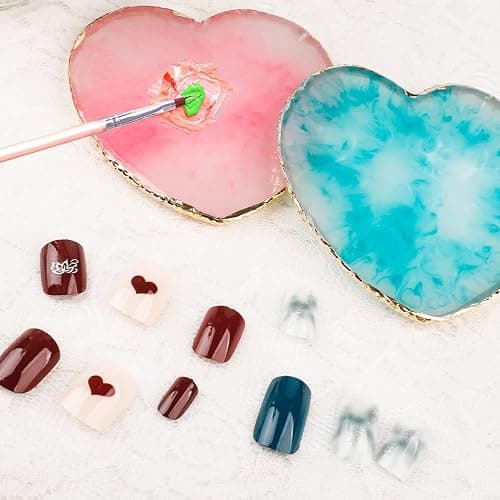 2 Pcs Resin Nail Art Palette Set, Pink, Gold Edge | Nail art painting, smooth resin surface, mixed color palettes, easy to clean, nails arts display Board thumbnail 4