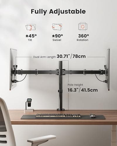 ErGear Dual Monitor Stand for 13 to 32 Inch Screens, Dual Monitor Arm Ergonomic Viewing Angle - Adjustable Tilt 90°/ Swivel 180°/ Rotate 360°/ VESA 75/100mm thumbnail 5