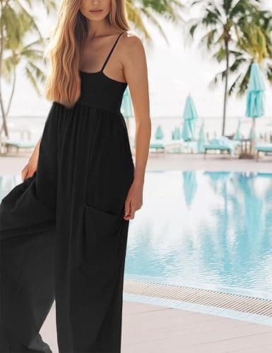 UNIANKIYA One Piece Jumpsuits for Women Spaghetti Strap Overalls Wide Leg Rompers with Pockets Summer Beach Vacation Casual thumbnail 6