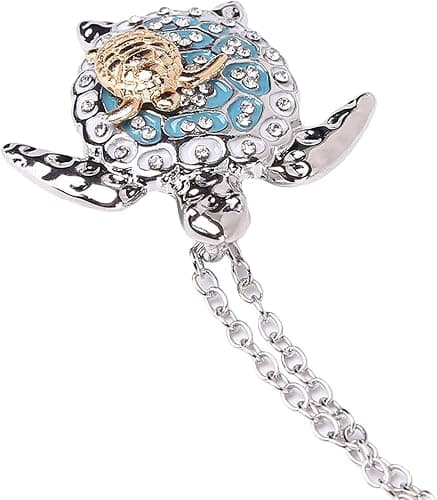 U-M Silver Created Blue Opal Sea Turtle Pendant Necklace, Birthstone Turtle Necklace Jewelry for Women (Blue) Attractive Processed thumbnail 6