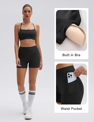 SUUKSESS Women 2 Piece Workout Sets Padded Halter Sports Bras High Waisted Biker Shorts with Pockets thumbnail 2