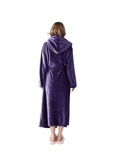 KORBLISS Robes for Women - Hooded Plush Fleece Bathrobe with Sash & Pockets, Full-Length Lightweight Spa Robe thumbnail 4