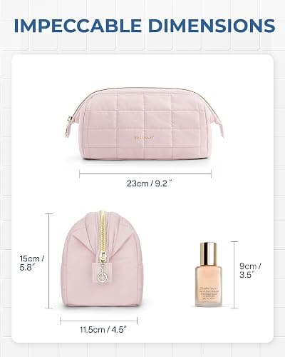 BAGSMART Makeup Bag Travel Toiletry Bag, Puffy Padded Make Up Bags for Women Makeup Organizer Case, Wide-open Pouch Purse Travel Essentials Toiletries Accessories Brushes, Pink thumbnail 3