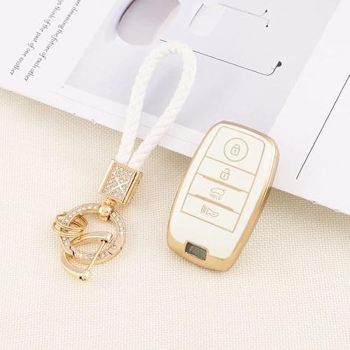 PIFOOG Key Fob Cover for Kia Optima Soul Sportage Sorento Forte Rio Niro Accessories Bling Keychain Soft TPU Car Keys Case Shell 4 Buttons Protector Girly Women Cute White Gold thumbnail 7