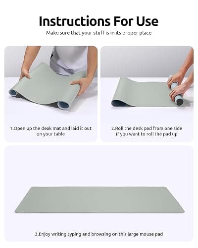 YSAGi Leather Desk Protector, Office Mat, Large Mouse Mat, Non-Slip PU Leather Blotter, Laptop Pad, Waterproof Writing Pad for Office and Home (Grayish Green, 23.6" x 13.8") thumbnail 9