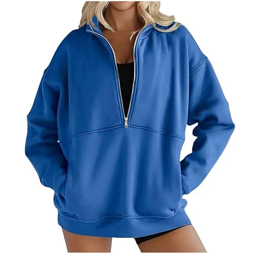 FOCLMP Womens Half Zip Sweatshirts Quarter Zip Up Hoodies Trendy Cute Pullover Tops Fall Outfits Winter Clothes 2024 - Image 1