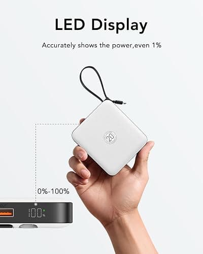 VRURC Battery Pack Charger Portable 10000mAh, 22.5W Power Bank Fast Charging with Built-in Cable, Cell Phone Power Bank for iPhone 17 16 15 & Early Series (White) thumbnail 3