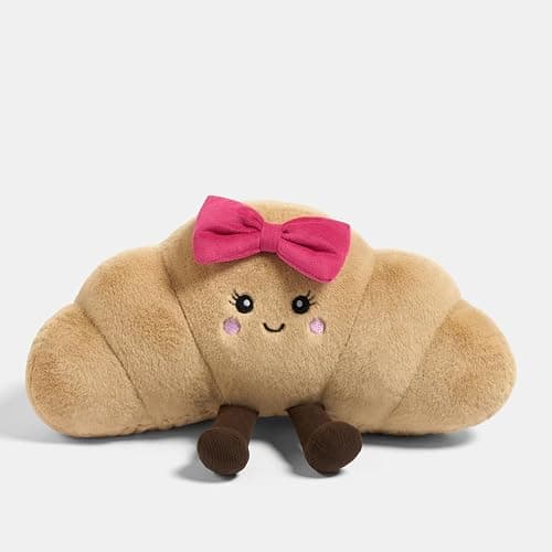 OHS Bow Croissant Plush Decorative Pillows, Throw Pillow Stuffed Toy Novelty Cushions for Sofa Bed Cuddle Cushion Cute Room Decor Plush Pillow for Kids Adults, Natural/Hot Pink - 35 x 18cm thumbnail 4
