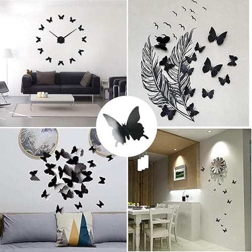 3D Butterfly Wall Decor, 48PCS Removable Mural Stickers Wall Stickers Decal for Home and Room Decoration (Black) thumbnail 5