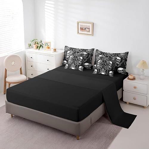 Erosebridal Damask Sugar Skull King Bed in A Bag 7 Piece Gothic Skull Pattern Comforter Set with Sheets Halloween Goth Skeleton Bedding Sets for Kids Adults,Bohemian Style Bed Set thumbnail 6