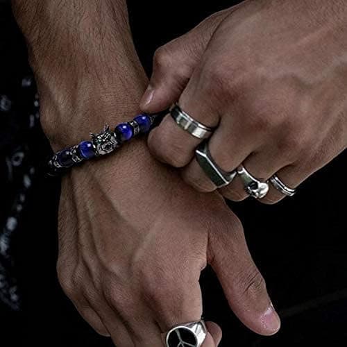 yijan Save A Wolf Bracelet,Wolf Head Lava Rock Bracelet,Healing Crystal Stress Relief Anti Anxiety Energy Stone Beaded Bracelet,Adjustable Bracelet for Men (Set) thumbnail 8