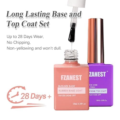FZANEST Hema Tpo-Free Rubber Builder Gel Base Coat and Diamond Top Coat Gel Nail Polish Set Long Lasting Ultra Shine Top and Base for Nail Strengthener Extension Protection Repair Building Aprex thumbnail 5
