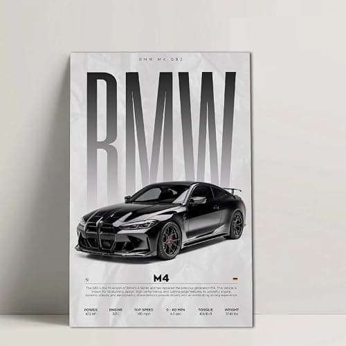 Supercar Poster M4 Poster Racing Wall Art Painting Canvas Birthday Gift Prints House Decor Framed or Frameless (White, 12L x 18W, Unframed) thumbnail 4