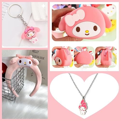 WINBBY 117Pcs Kawaii Stuff Gifts Set Include Headband,Pouch, Hair Band, Hair Ties & Clips, Hairpin, Stickers, Necklace,Bracelet, Keychain thumbnail 4