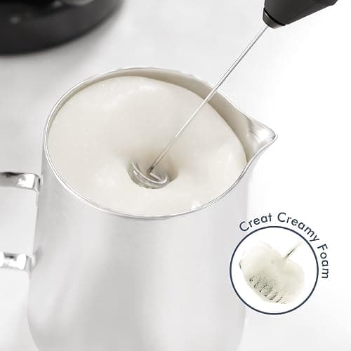 Powerful Milk Frother Handheld Foam Maker, Mini Whisk Drink Mixer for Coffee, Cappuccino, Latte, Matcha, Hot Chocolate, With Stand, Black thumbnail 3