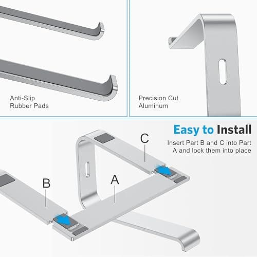 OMOTON Laptop Stand, Detachable Laptop Mount, Aluminum Laptop Holder Stand for Desk, Compatible with MacBook Air/Pro, Dell, HP, Lenovo and All Laptops (11-16 inch), Silver thumbnail 5