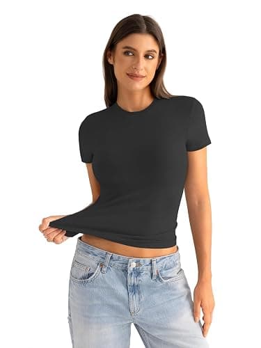 EasyGala Womens Cotton Crew Neck Short Sleeve Shirts Summer Top Trendy Fitted Crop Tops Basic Going Out Tee thumbnail 3