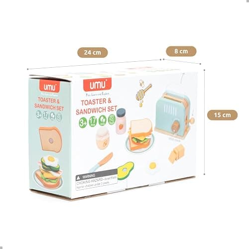 UMU® Wooden Toaster & Sandwich Set for Kids – 14-Piece Pretend Play Kitchen Toy with Real Pop-Up Toaster, Butter, Knife & Accessories – Wooden Kitchen Playset for Boys and Girls Ages 3–6 thumbnail 7