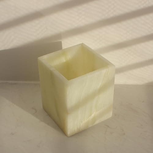 Natural Light Green Onyx Toothbrush Holders for Bathroom, Marble Makeup Brush Holder Countertop Organizer thumbnail 9
