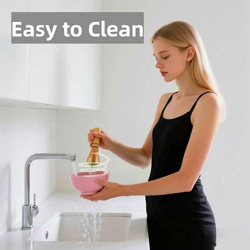 Cute Pink Matcha Whisk Set of 5 for Matcha Tea,Matcha Powder Kit（Bowl with Spout+bamboo Whisk and Holder+Strainer+Scoop）for Macha Starter Making Tools with Small Sifter Sieve Mixer Wisk Chasen Chawan thumbnail 7