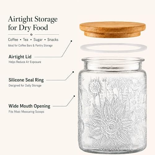 ANSQU 2 Pack Vintage Glass Storage Jars with Lids, 23.7oz Decorative Jars | Airtight Coffee Canisters, Glass Food Storage Containers for Tea Candy Sugar Cookie, Cute Jars thumbnail 4