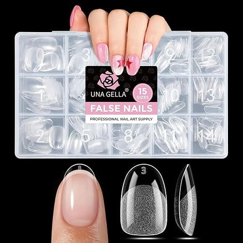 UNA GELLA Oval Gel Nail Tips Short 15 Sizes Full Cover Pre-Etched 300PCS | Easy DIY Salon Oval Almond Press On Nails, Snug Fit & Long-Lasting Hold for Daily Wear, Home DIY Salon - Image 1