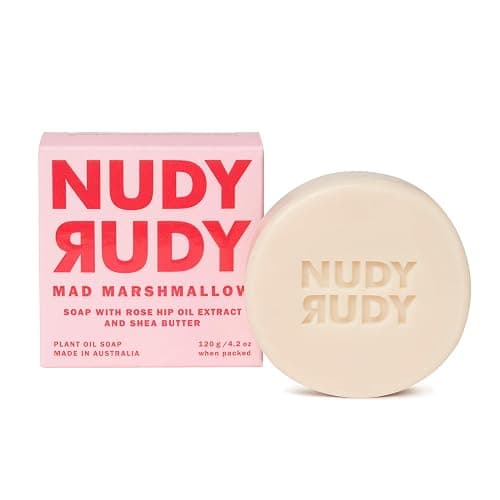 Nudy Rudy Mad Marshmallow Soap Bar Puck, Made with Organic Shea Butter and Rose Hip Oil, Triple Milled Bar, No Harsh Ingredients, All Skin Types, 4.2 oz, Made in Australia - Image 1