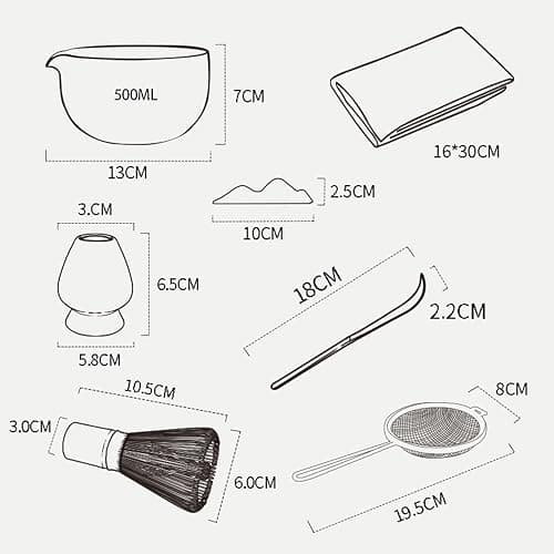 Matcha Whisk Set - 7PCS matcha kit ，Matcha Bowl with Spout, Bamboo Whisk with Ceramic Holder, Macha Scoop and Sifter, Matcha Kit for Ceremony, Gift for Matcha Lovers Green matcha set thumbnail 3