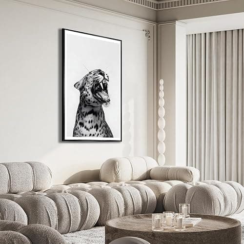 Lustiges Tierposter, schwarz-weißer brüllender Leoparden-Wandkunst, Vintage-Geparden-Dekor, trendiger Druck, Leinwand, Wildtiere, ästhetische Drucke für Wohnzimmer, Schlafzimmer, Badezimmer, Poster thumbnail 5