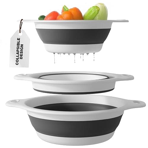 Gevoli Collapsible Colanders (3 Pack Set) Food Strainers with Over-Sink Water Draining Base for Pasta Fruits and Vegetables, White (3 Sizes, 3QT, 4QT and 5 Quart) thumbnail 7
