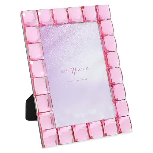 Isaac Jacobs Decorative Sparkling Jewel Picture Frame (4x6, Light Pink) | Jewel Picture Frame, Photo Display & Home Decor Two-way easel for vertical or horizontal display. Does NOT hang on wall - Image 1