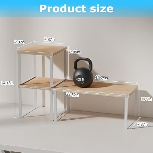 Aothia Wood Desktop Shelf for Top of Desk - 2-Tier Adjustable Bookshelf Organizer, Freestanding Stackable Shelves for Office, Home, Kitchen Counter (Oak) thumbnail 2
