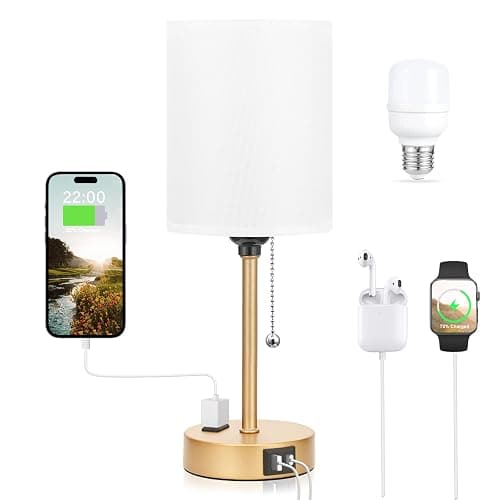 Dicoool Small Bedside Lamps 3 Color Modes - 3000K 4000K 5000K Bedroom Lamps with USB C and A Ports, Pull Chain Gold Table Lamps with AC Outlet, Nightstand Lamps with Gold Metal Base for Kids Reading thumbnail 8