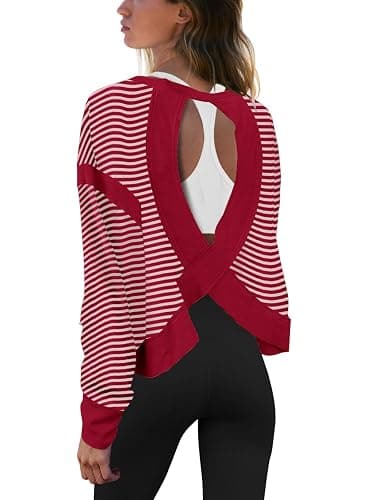 Panadila Womens Open Back Workout Top Long Sleeve Athletic Shirts Casual Crop Running Tee Y2k Yoga - Image 1
