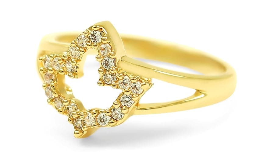 The Collegiate Standard 14k Gold Plated Ivy Leaf Ring with CZs thumbnail 2