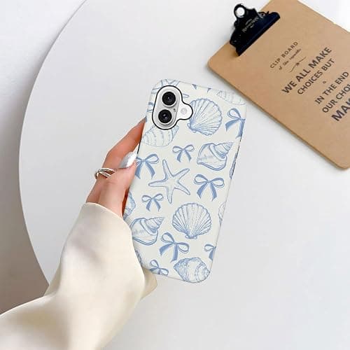 DAIZAG Case Compatible with iPhone 16,Fit Shockproof Cover for Women Girls,Blue Seashell Bow thumbnail 5