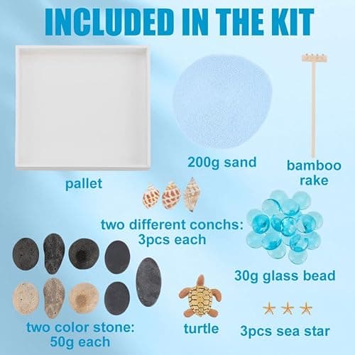 WEBEEDY Sea Turtle Zen Garden Kit for Desk Japanese Garden Kit,Mini Desktop Zen Decor with Wooden Tray,Sand,Tools for Home Office Relaxation Meditation Gift,Square(7.9x7.9/20x20cm) thumbnail 4