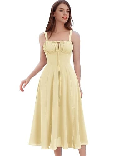 IBTOM CASTLE Women Corset Dress Sleeveless Spaghetti Straps Casual Dresses Boho Slit Lace Up Flowy Midi Bustier Sundress thumbnail 2
