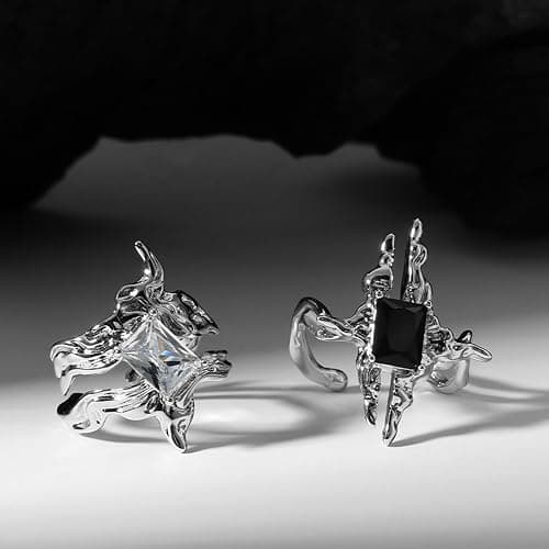 8 Pcs Vintage Silver Rings Sets Y2k Goth Coquette Grunge Chunky Stacking Rings For Women Aesthetic Accessories Jewlery Boho Silver Statement Ring Gift thumbnail 5