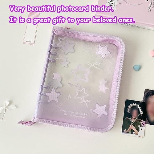 Lora Rossie Kpop Photocard Binder Kpop Photocard Holder Book with Kpop Photocard Korean Stickers, A5 Binder Photocard Album 25 Inner Pages with 200 Pockets 6 Ring Photocard Binder Kpop (Purple Star) thumbnail 6