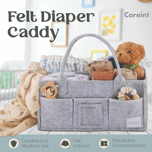 Coreint Nappy Caddy Organiser Large,Diaper Caddy,Unique Stylish Baby Shower Gifts For Mum Nursery Storage Basket - New Born Gift -,New born Essentials - Nursery Decor- Baby Accessories thumbnail 3