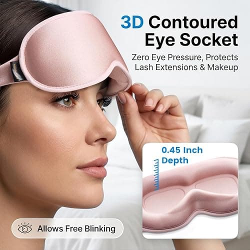 Pink Blackout Weighted Eye Masks for Sleep & Airplane Travel, Silk-Feel | Zero Eye Pressure, Deep 3D Cups, Eyelash-Friendly Sleep Mask for Women, Long International Flights, Night Shift, Office Naps thumbnail 4