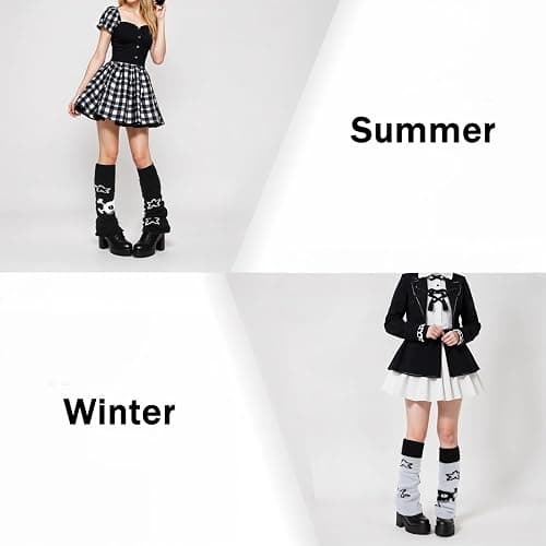 Nogeqi Star Black Leg Warmers for Girls,Skelanimals Leg Warmers Y2k,Gothic Skull Print Legwarmers,Wear Both Sides Kawaii Legs Warmer Fluffy,Gothic Accessory for Women and Girl (Double-Sided) thumbnail 2