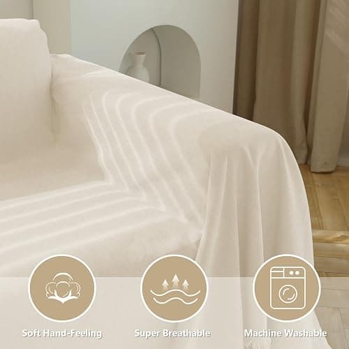 MEETSKY Couch Cover Sofa Covers Couch Covers for 3 Cushion Couch Sofa Pet Friendly, L Shaped Sectional Sofa Covers Washable Simply Put Sofa Throw Cover for Dogs, 91" x 134", Beige thumbnail 7
