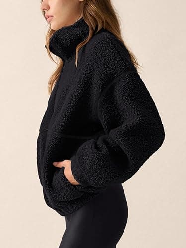 LASLULU Womens Fuzzy Sherpa Fleece Jacket Zip Up Oversized Sweatshirts Long Sleeve Winter Clothes Warm Sweater thumbnail 2