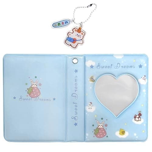 3 Inch Mini Photo Album, Heart Hollow Card Binder Photo Card Holder with Pendant 40 Pockets (blue strawberry) thumbnail 5