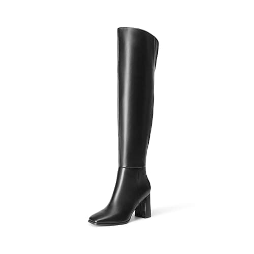 DREAM PAIRS Women's Tall Over the Knee Boots Thigh High Fall Block Chunky Heeled Knee High Long Boots with Fashion Square Toe and Side Zipper