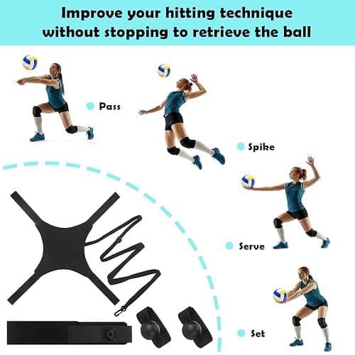 RYNEX Volleyball Solo Training Set with Adjustable Rebound System – Serve, Set & Spike Practice Equipment for Youth, Teens & Adults thumbnail 6