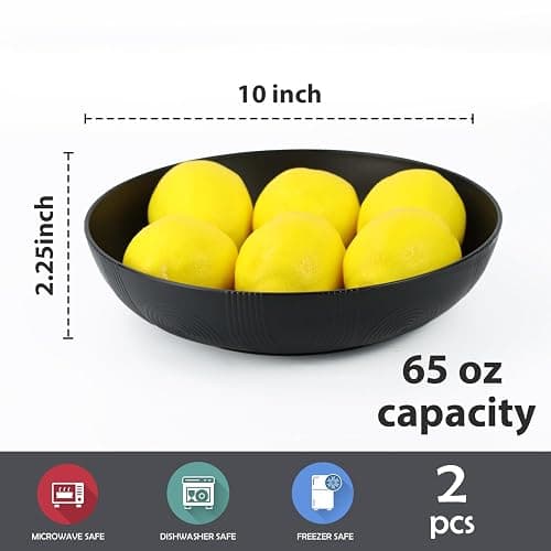 Wrova Large salad bowls,65oz Salad bowls set of 2,Unbreakable Plastic bowls Microwave & Dishwasher Safe Bowls,Wheat Straw Serving Bowls for Salad, Cereal, Fruit, Dishwasher Safe.Black thumbnail 3